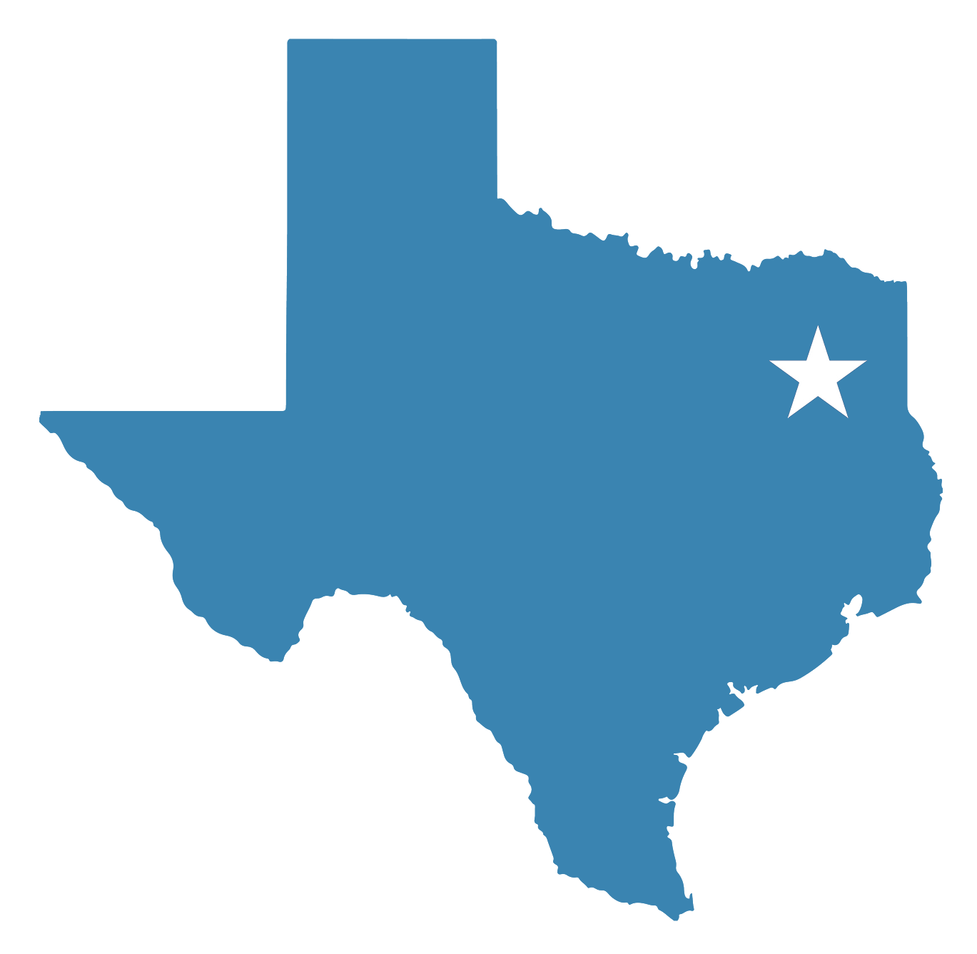 Graphic of texas with a star over Smith County